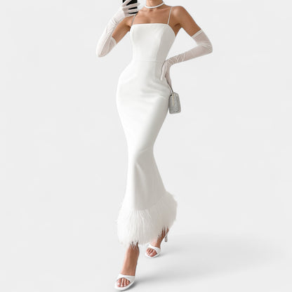 Anthropologie White Feather Bodycon Formal Cocktail Prom Midi Dress Size S