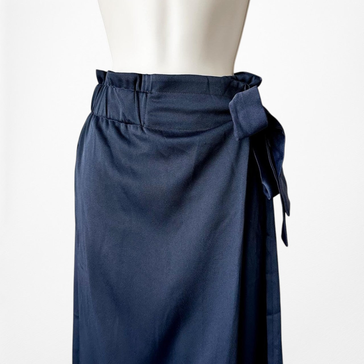 Mango Navy Blue Cropped High Waisted Wrapped Capri Wide Leg Pants Size XS