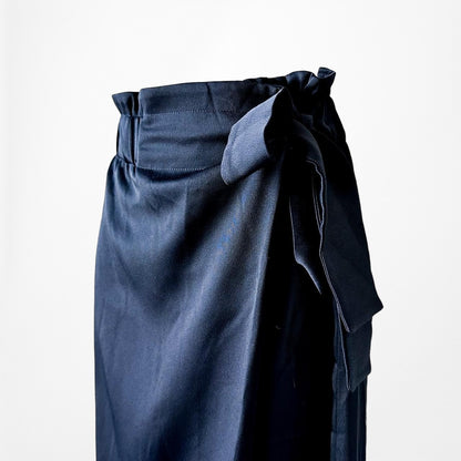 Mango Navy Blue Cropped High Waisted Wrapped Capri Wide Leg Pants Size XS