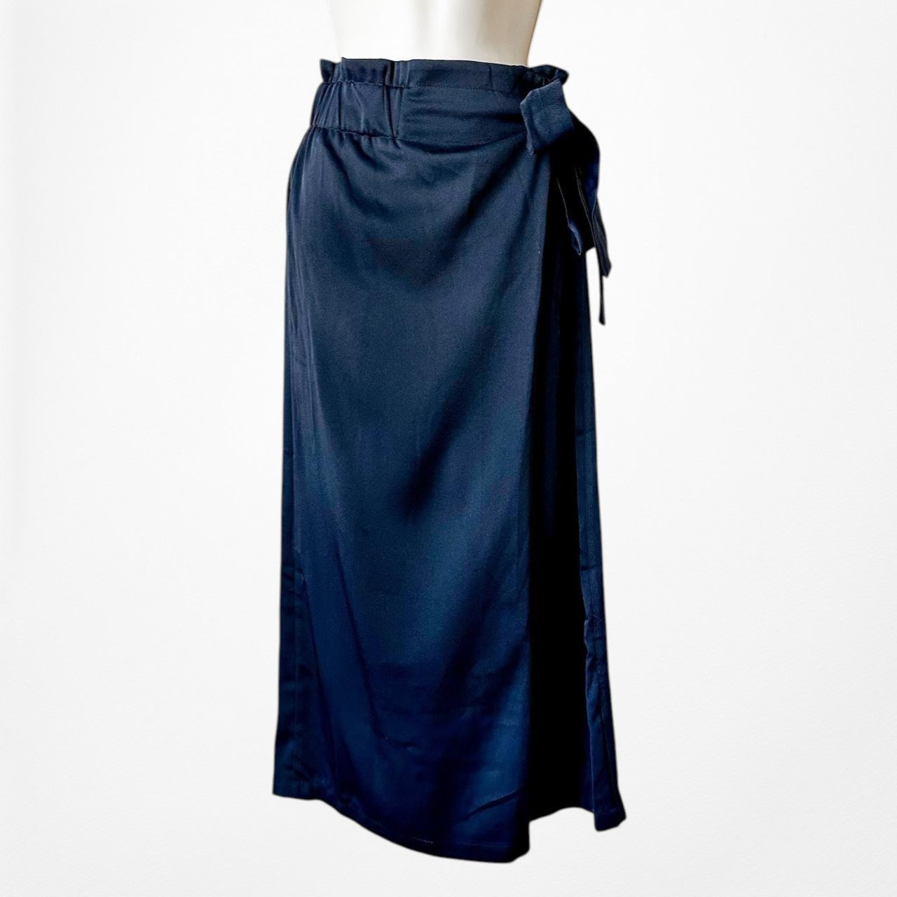 Mango Navy Blue Cropped High Waisted Wrapped Capri Wide Leg Pants Size XS