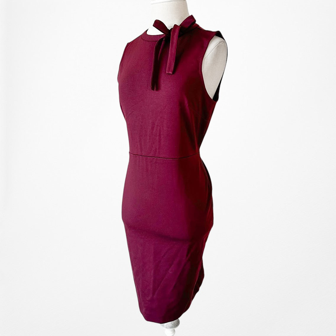 Vintage Y2K Burgundy Red Knit Knee Length Bow Bodycon Cocktail Dress Size M