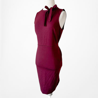Vintage Y2K Burgundy Red Knit Knee Length Bow Bodycon Cocktail Dress Size M
