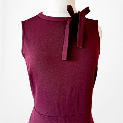 Vintage Y2K Burgundy Red Knit Knee Length Bow Bodycon Cocktail Dress Size M
