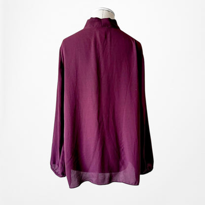 Adrienne Vittadini Purple Long Sleeve Neck Tie Chiffon Blouse Top Size M