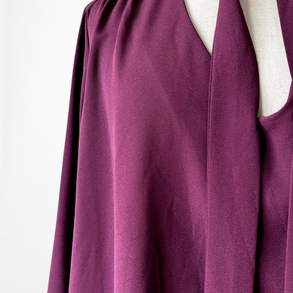 Adrienne Vittadini Purple Long Sleeve Neck Tie Chiffon Blouse Top Size M