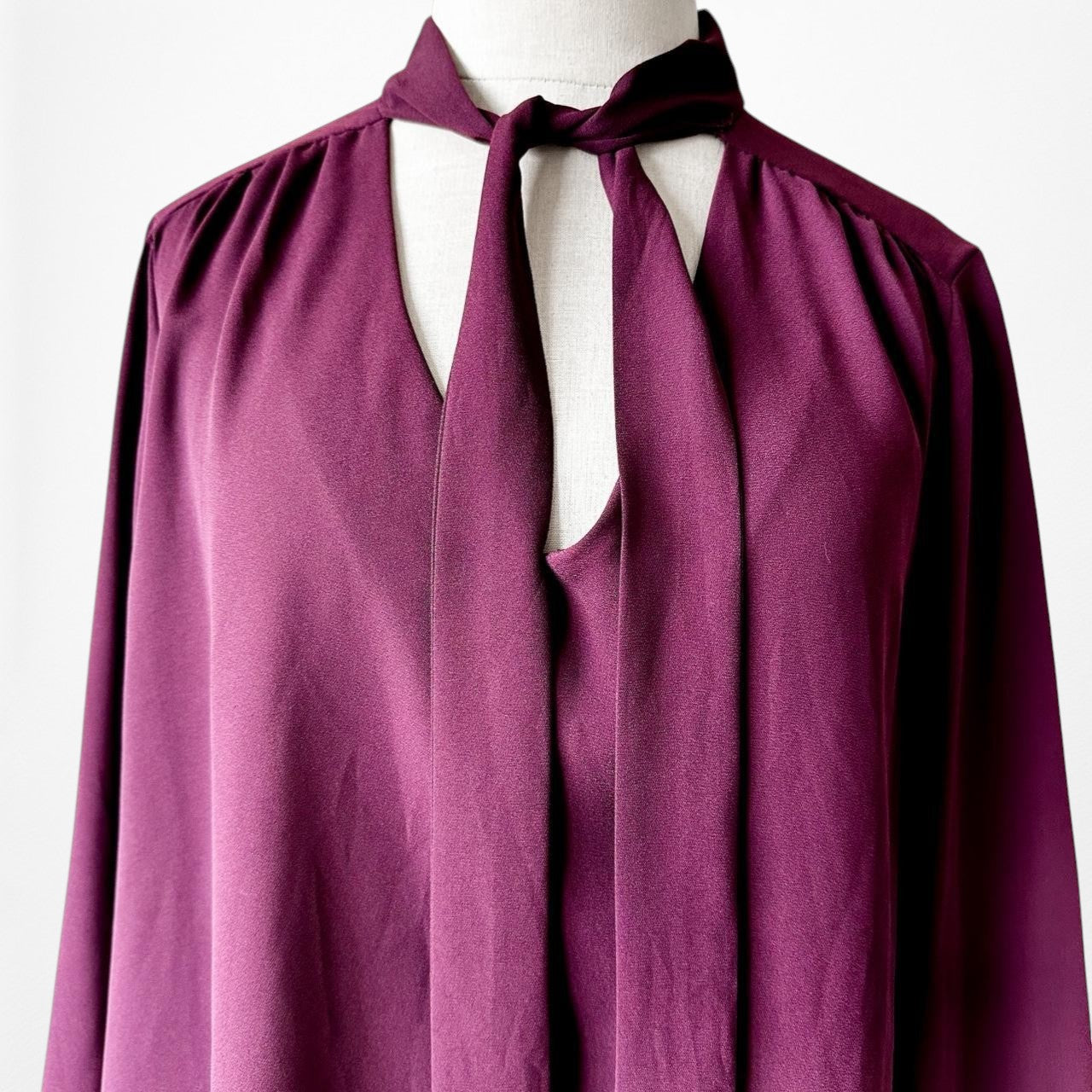 Adrienne Vittadini Purple Long Sleeve Neck Tie Chiffon Blouse Top Size M