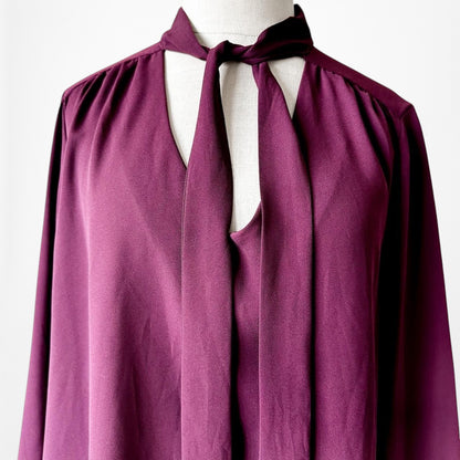 Adrienne Vittadini Purple Long Sleeve Neck Tie Chiffon Blouse Top Size M