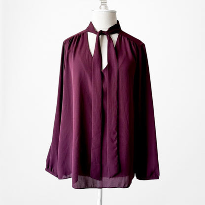 Adrienne Vittadini Purple Long Sleeve Neck Tie Chiffon Blouse Top Size M