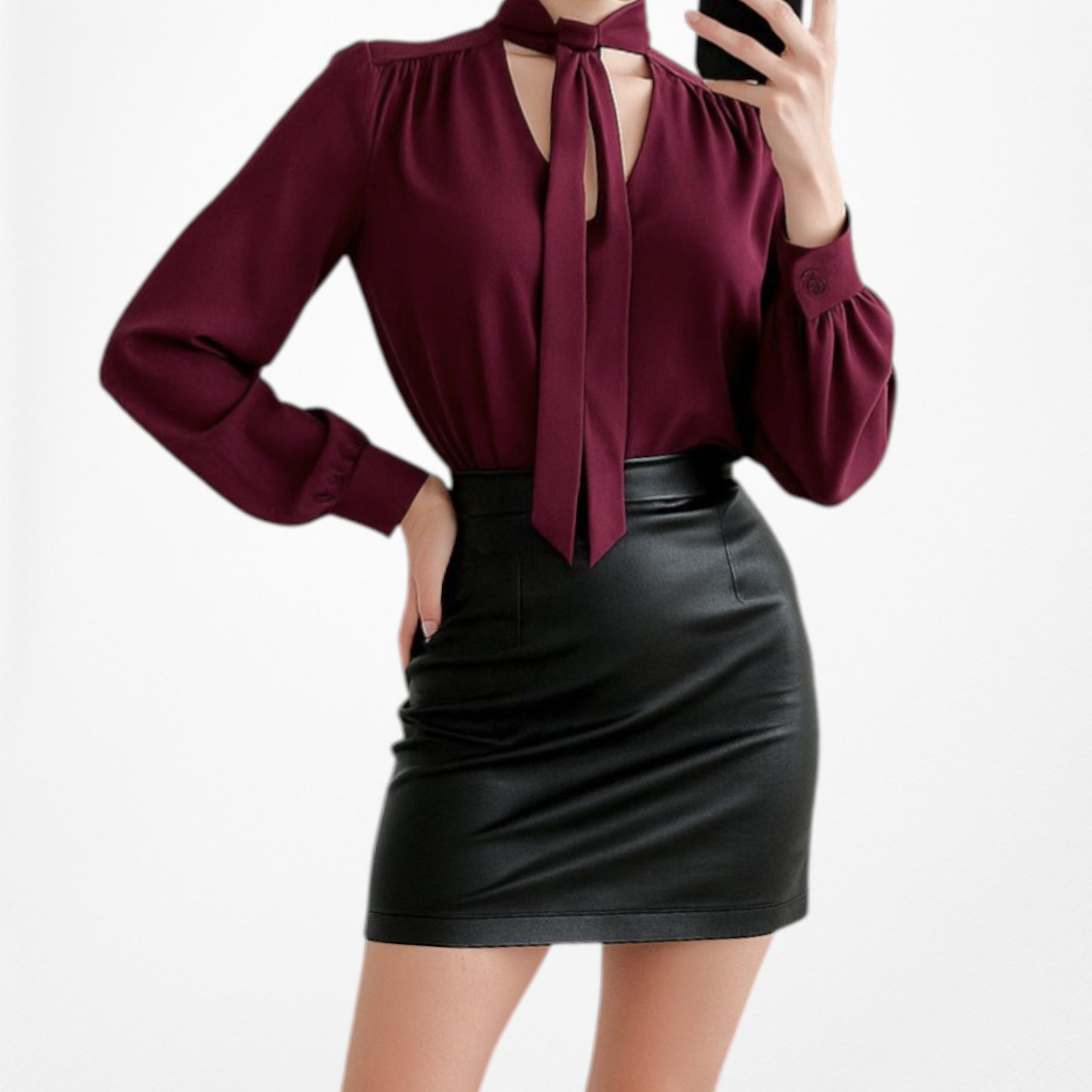 Adrienne Vittadini Purple Long Sleeve Neck Tie Chiffon Blouse Top Size M