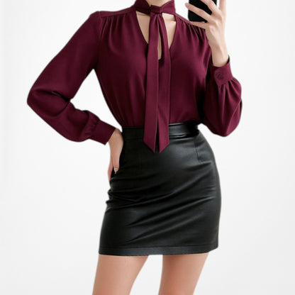 Adrienne Vittadini Purple Long Sleeve Neck Tie Chiffon Blouse Top Size M