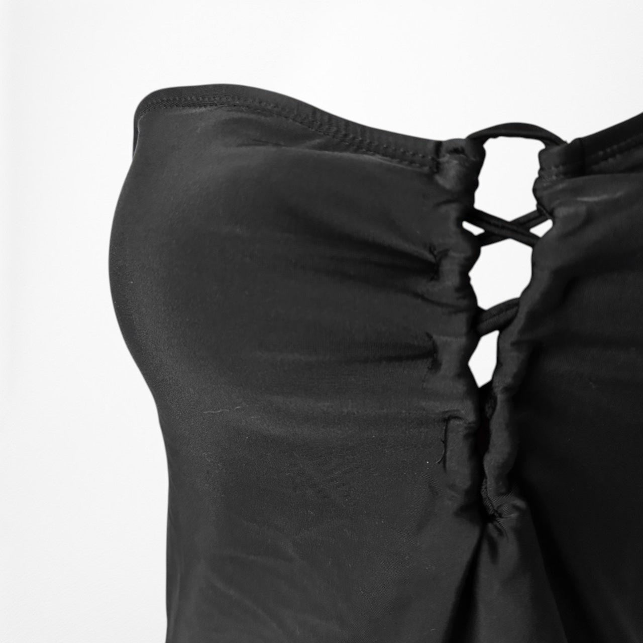 Black Strapless Lace Up Detail One Piece Bathing Swim Suit Size S/M