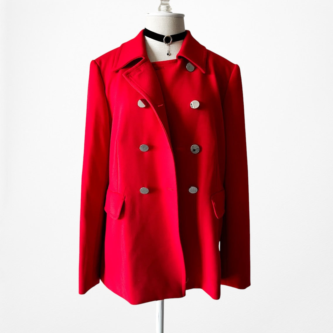 Vintage Y2K Red Double Breasted Button Front Shoulder Padded Jacket Size S/M