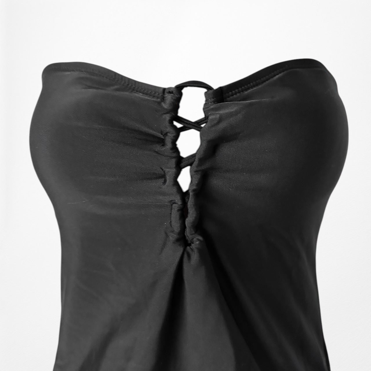 Black Strapless Lace Up Detail One Piece Bathing Swim Suit Size S/M