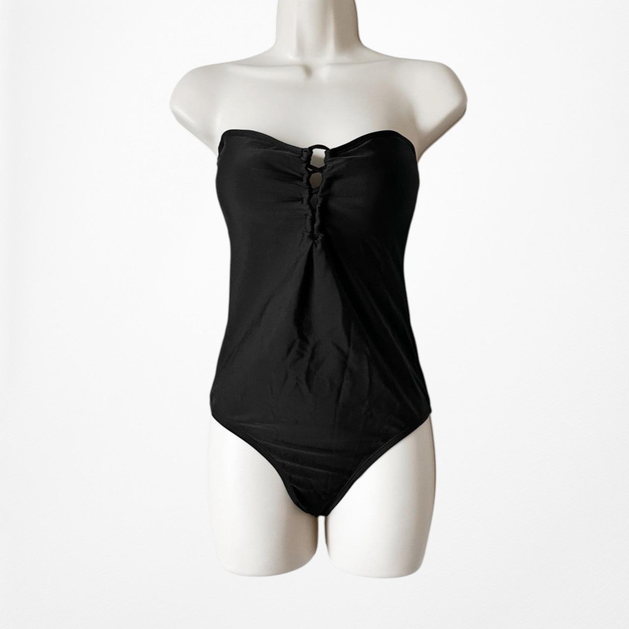 Black Strapless Lace Up Detail One Piece Bathing Swim Suit Size S/M