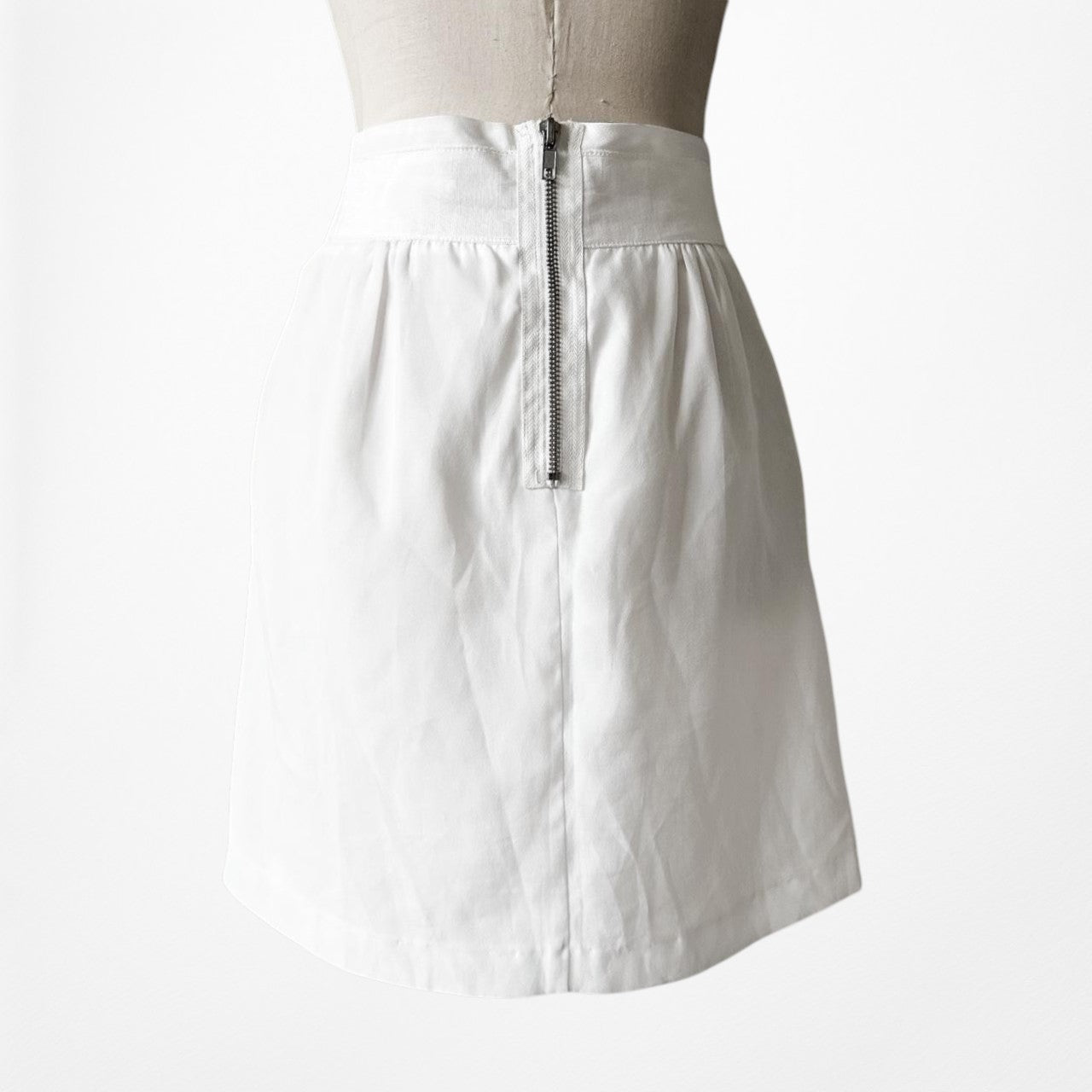 Vintage White High Drawstring Waist Front Pockets Mini Skirt Size XS/S