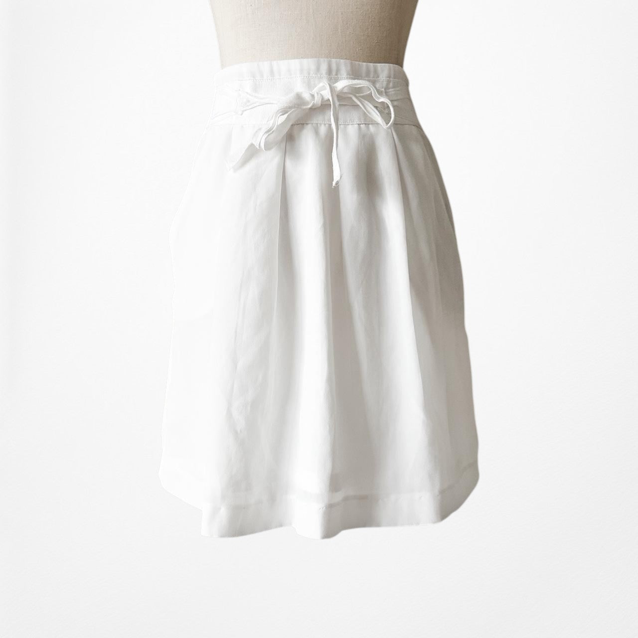 Vintage White High Drawstring Waist Front Pockets Mini Skirt Size XS/S