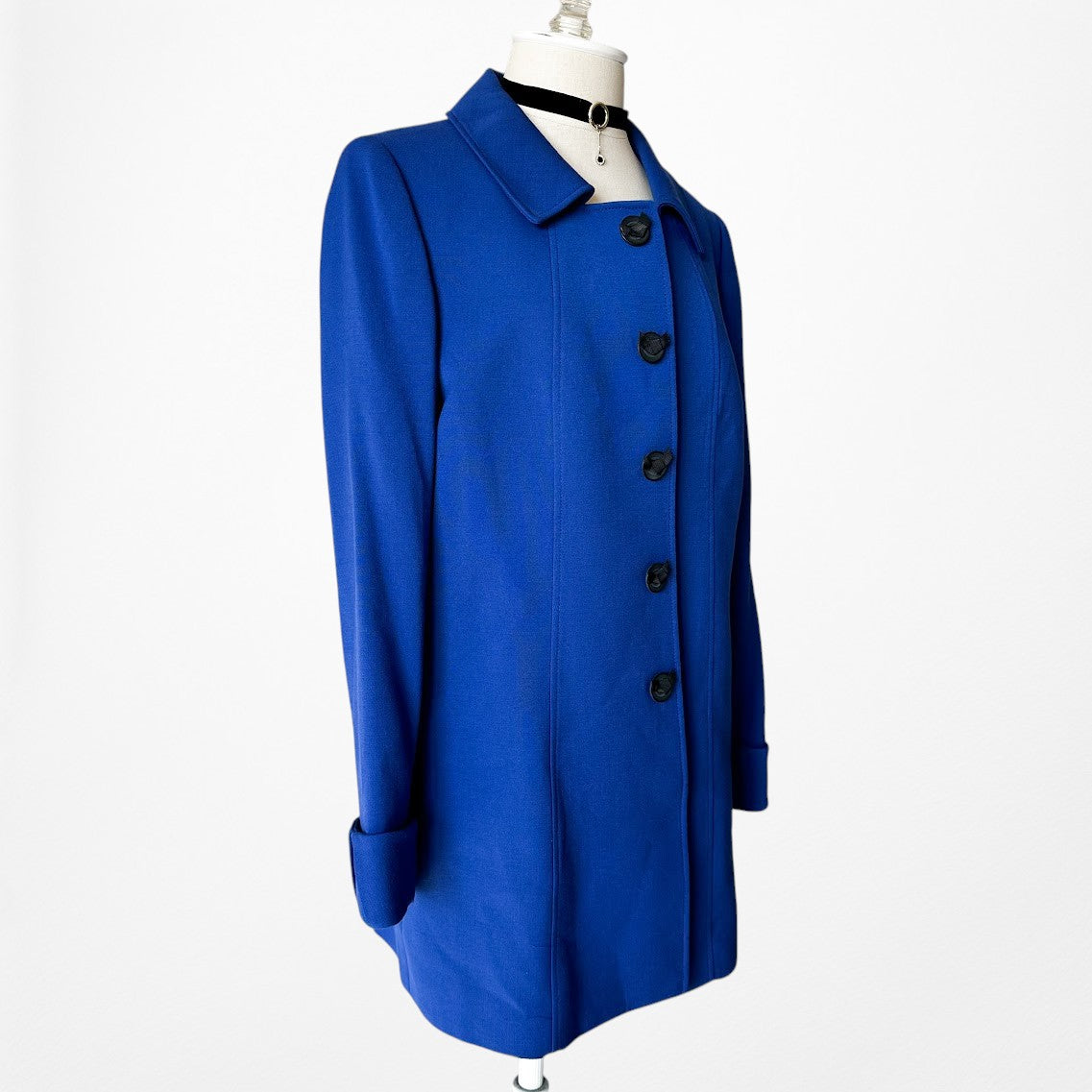 Vintage Y2K Blue Shoulder Padded Button Front Long Blazer Jacket Size S/M