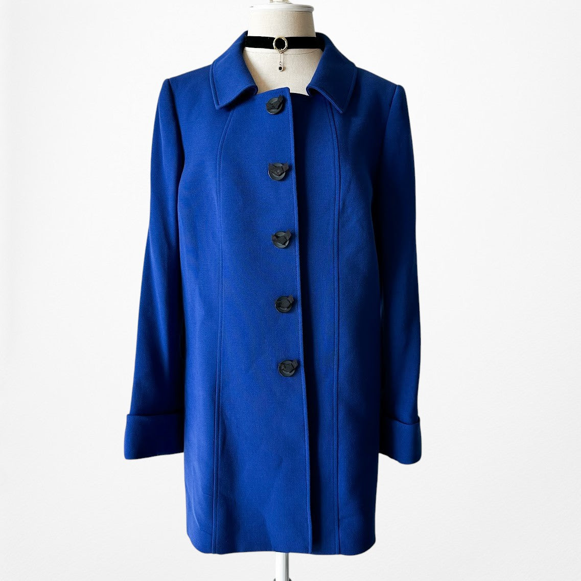 Vintage Y2K Blue Shoulder Padded Button Front Long Blazer Jacket Size S/M