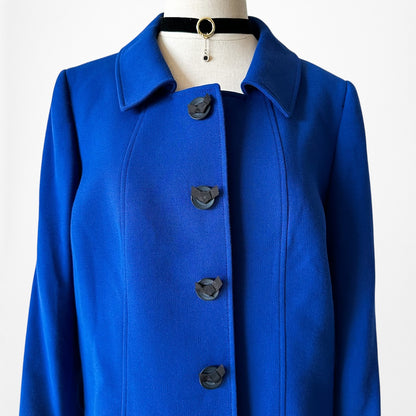 Vintage Y2K Blue Shoulder Padded Button Front Long Blazer Jacket Size S/M