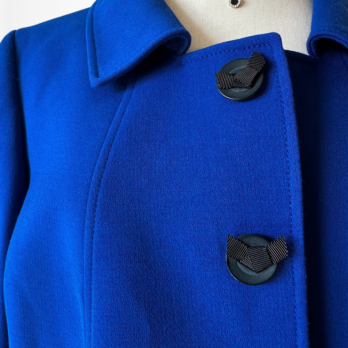 Vintage Y2K Blue Shoulder Padded Button Front Long Blazer Jacket Size S/M