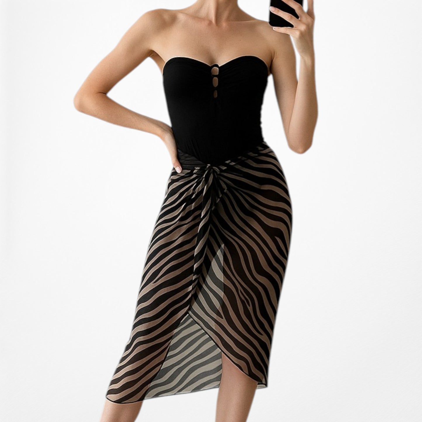 Black Strapless Lace Up Detail One Piece Bathing Swim Suit Size S/M