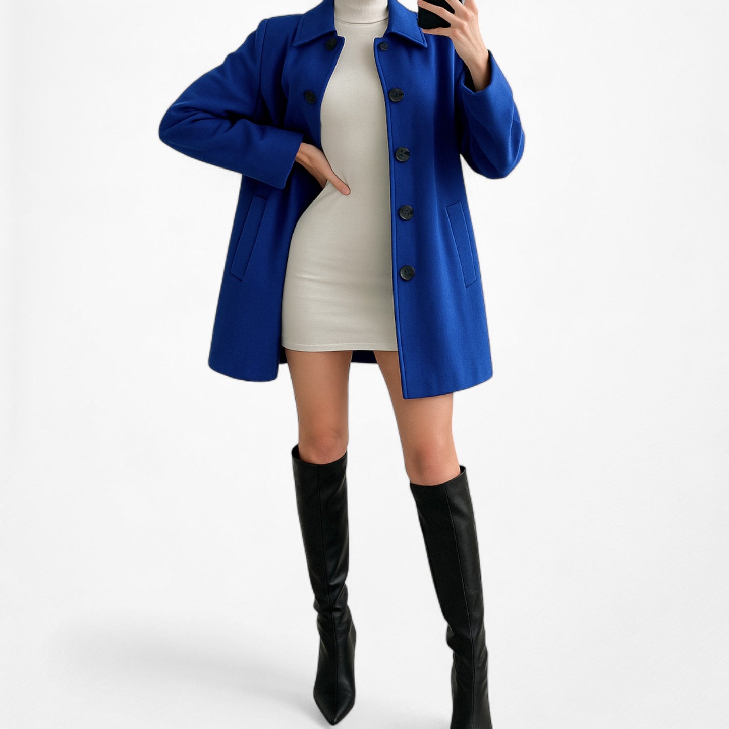 Vintage Y2K Blue Shoulder Padded Button Front Long Blazer Jacket Size S/M