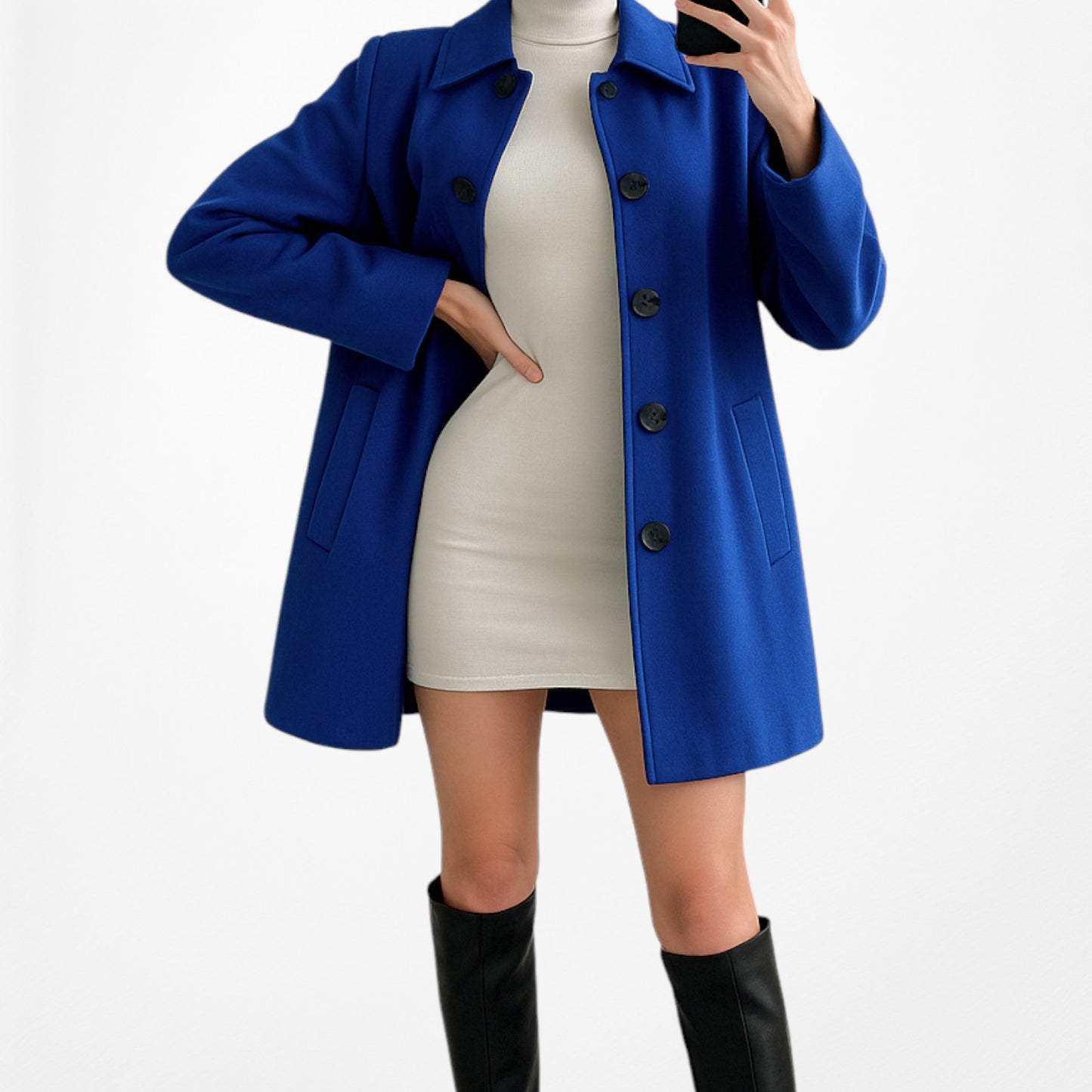 Vintage Y2K Blue Shoulder Padded Button Front Long Blazer Jacket Size S/M