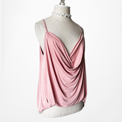 Fashion Nova Pink Cami Knit Cowl Neck Draped Casual Tank Cami Top Size M/L