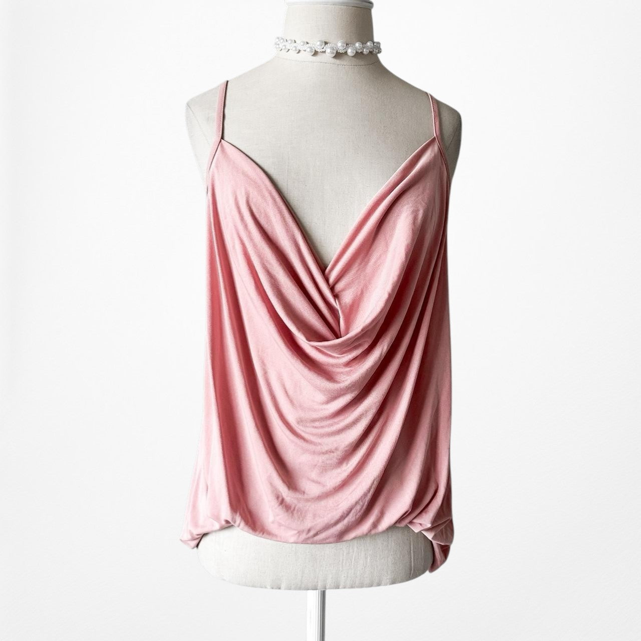 Fashion Nova Pink Cami Knit Cowl Neck Draped Casual Tank Cami Top Size M/L