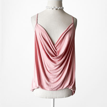 Fashion Nova Pink Cami Knit Cowl Neck Draped Casual Tank Cami Top Size M/L