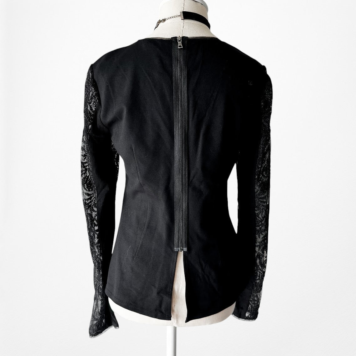 Vintage Y2K Black Long Sleeve Lace Embroidered Blouse Top Size S