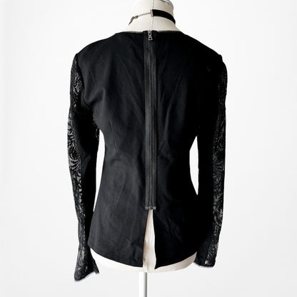 Vintage Y2K Black Long Sleeve Lace Embroidered Blouse Top Size S