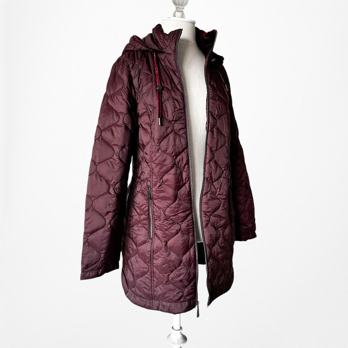 Vintage Y2K Burgundy Red Puffer Jacket Casual Hoodie Size XS/S